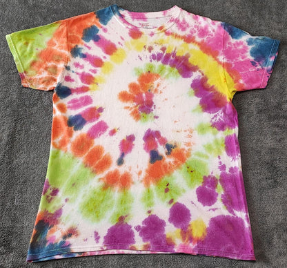 Vintage Hanes Rainbow Spiral Tie Dye T-Shirt Multicolour Retro Y2K Men's Size M