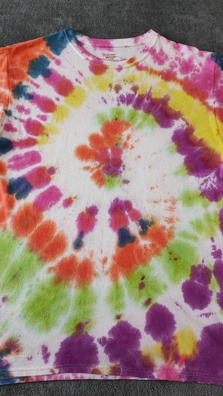 Vintage Hanes Rainbow Spiral Tie Dye T-Shirt Multicolour Retro Y2K Men's Size M