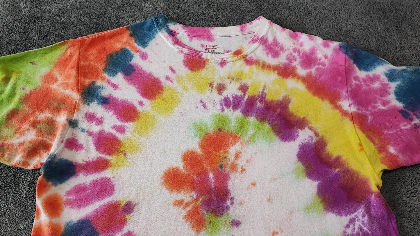 Vintage Hanes Rainbow Spiral Tie Dye T-Shirt Multicolour Retro Y2K Men's Size M