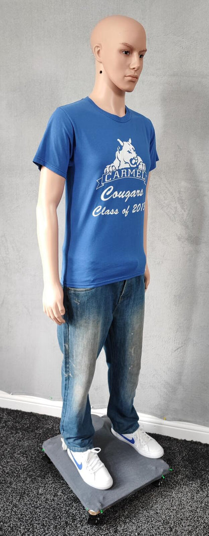Vintage 2013 Carmel Cougars Graphic T-Shirt Faded Blue Retro Y2K Men's Size S