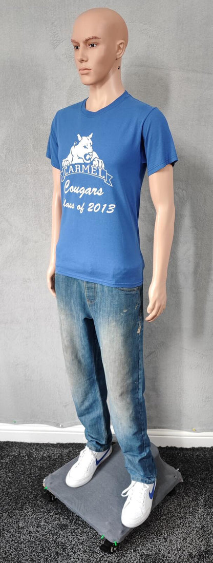 Vintage 2013 Carmel Cougars Graphic T-Shirt Faded Blue Retro Y2K Men's Size S