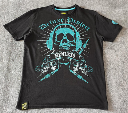 Vintage Henleys Skull Graphic T-Shirt Black Retro Y2K Men's Size Small S