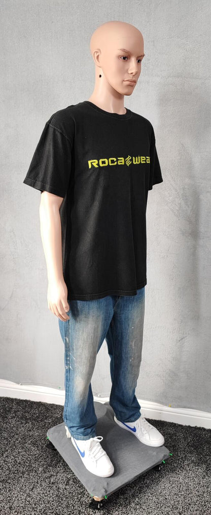 Vintage Rocawear Graphic T-Shirt Faded Black Retro Y2K Hip Hop Men's Size Large