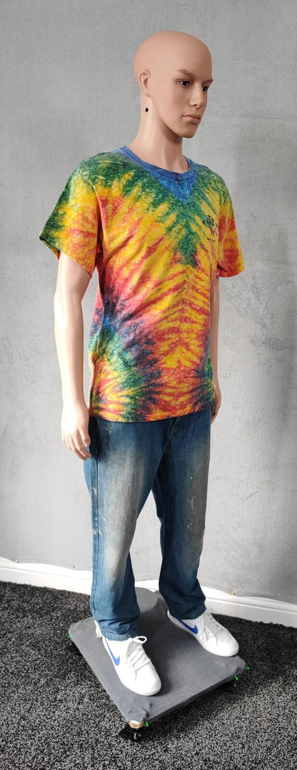 Vintage Fruit of the Loom Rainbow Chevron Tie Dye T-Shirt Men's Size Medium M