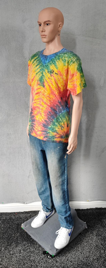 Vintage Fruit of the Loom Rainbow Chevron Tie Dye T-Shirt Men's Size Medium M