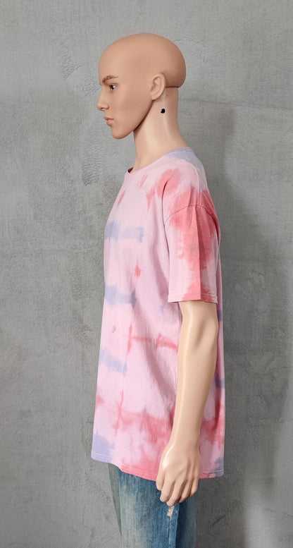 Vintage Hanes Tie Dye Graphic T-Shirt Pink Multicolour Retro 90s Mens Size Large