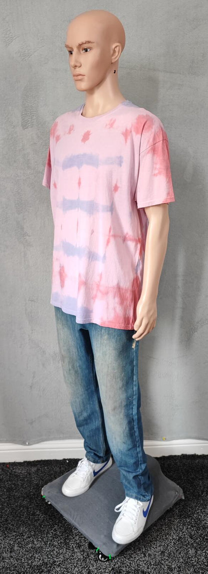 Vintage Hanes Tie Dye Graphic T-Shirt Pink Multicolour Retro 90s Mens Size Large