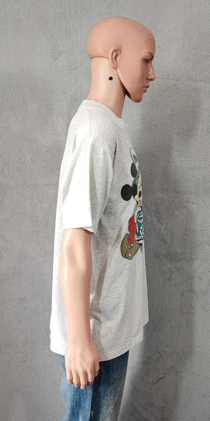 Vintage Disney Mickey Minnie Graphic T-Shirt Light Grey Retro 90s Men's Size XL