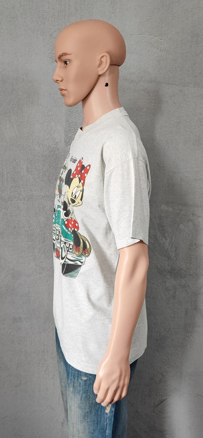 Vintage Disney Mickey Minnie Graphic T-Shirt Light Grey Retro 90s Men's Size XL