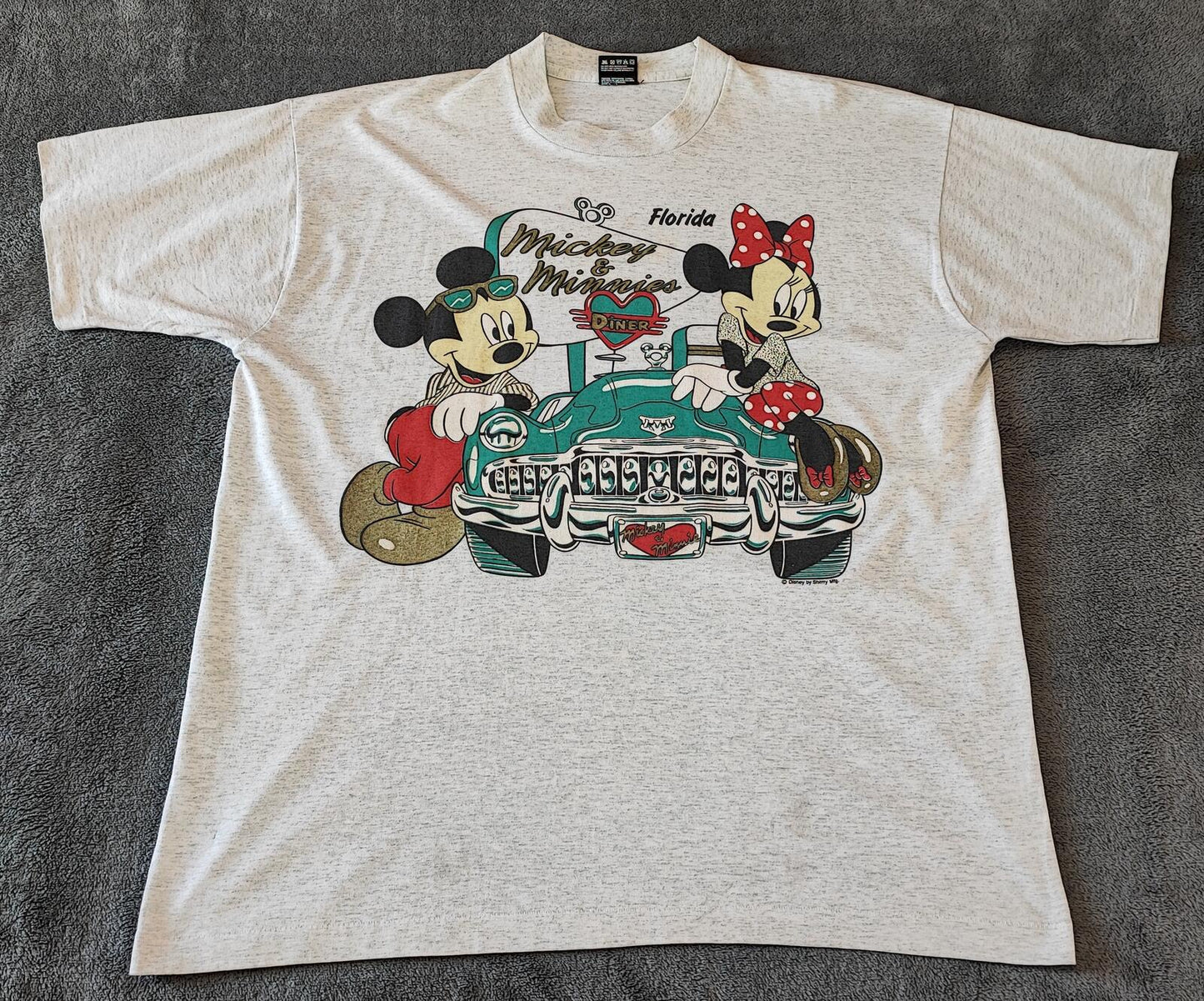 Vintage Disney Mickey Minnie Graphic T-Shirt Light Grey Retro 90s Men's Size XL