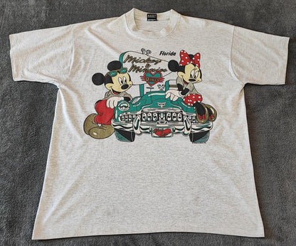 Vintage Disney Mickey Minnie Graphic T-Shirt Light Grey Retro 90s Men's Size XL