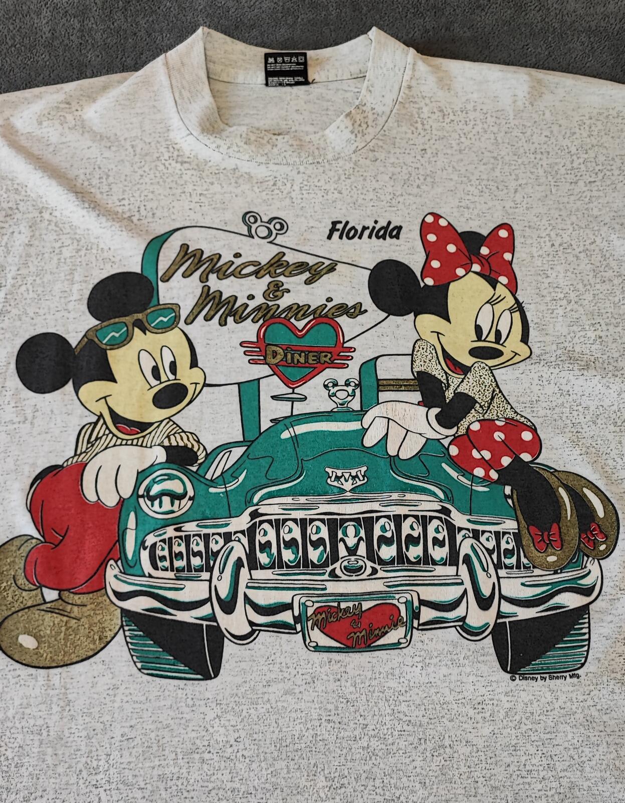Vintage Disney Mickey Minnie Graphic T-Shirt Light Grey Retro 90s Men's Size XL