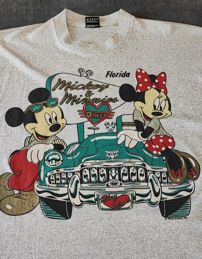 Vintage Disney Mickey Minnie Graphic T-Shirt Light Grey Retro 90s Men's Size XL