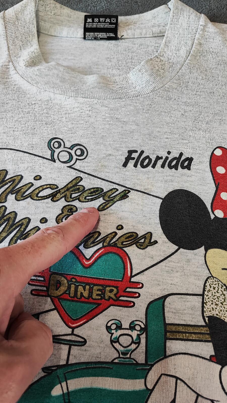 Vintage Disney Mickey Minnie Graphic T-Shirt Light Grey Retro 90s Men's Size XL