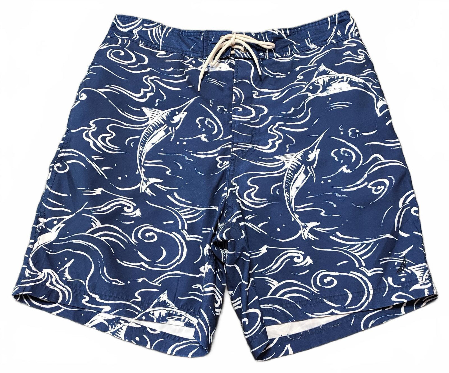 Vintage Nautica Navy Blue Marlin Fish Swim Shorts Preppy Coastal Trunks W32