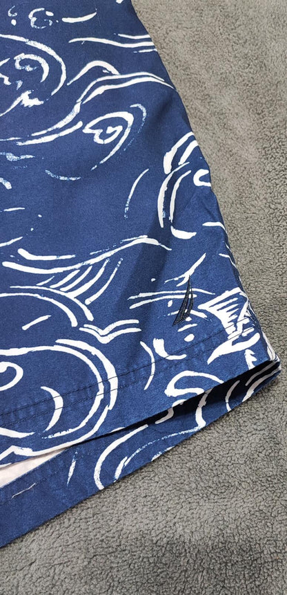 Vintage Nautica Navy Blue Marlin Fish Swim Shorts Preppy Coastal Trunks W32
