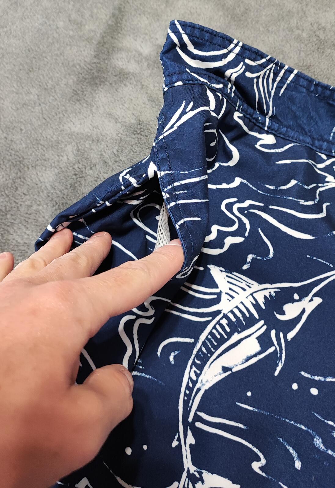 Vintage Nautica Navy Blue Marlin Fish Swim Shorts Preppy Coastal Trunks W32