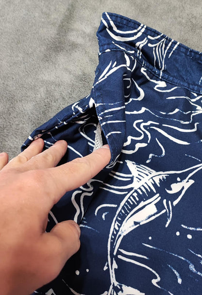 Vintage Nautica Navy Blue Marlin Fish Swim Shorts Preppy Coastal Trunks W32