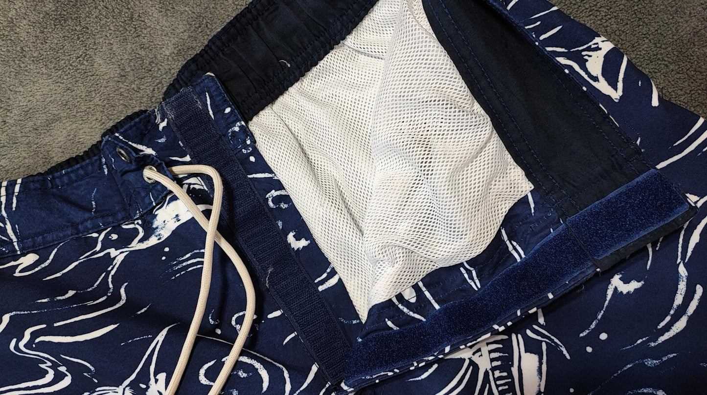 Vintage Nautica Navy Blue Marlin Fish Swim Shorts Preppy Coastal Trunks W32