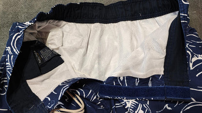 Vintage Nautica Navy Blue Marlin Fish Swim Shorts Preppy Coastal Trunks W32
