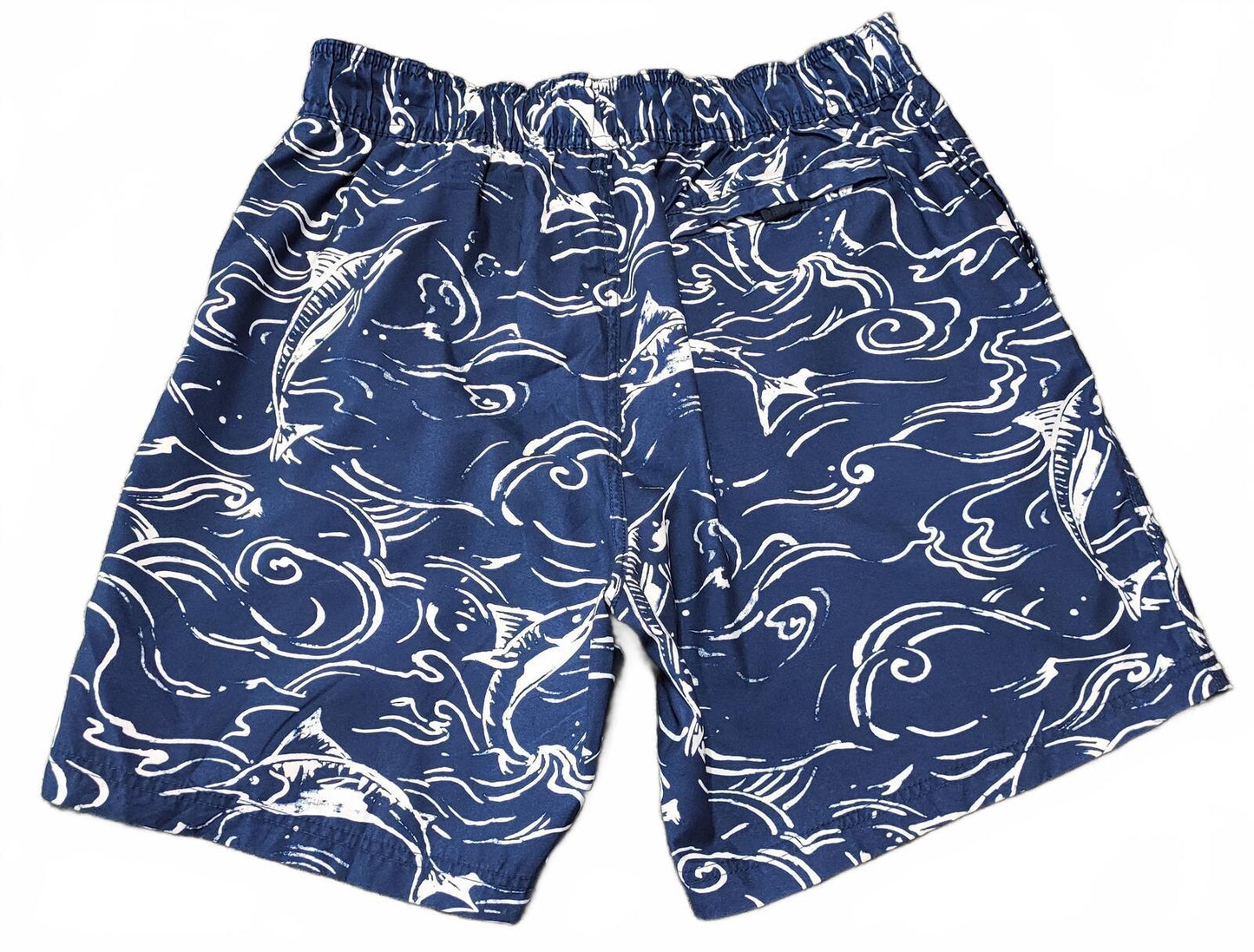 Vintage Nautica Navy Blue Marlin Fish Swim Shorts Preppy Coastal Trunks W32