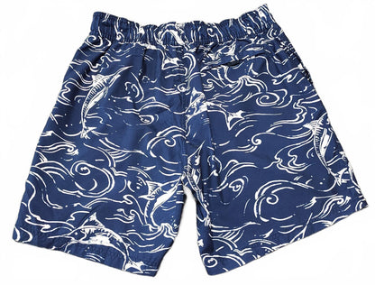 Vintage Nautica Navy Blue Marlin Fish Swim Shorts Preppy Coastal Trunks W32