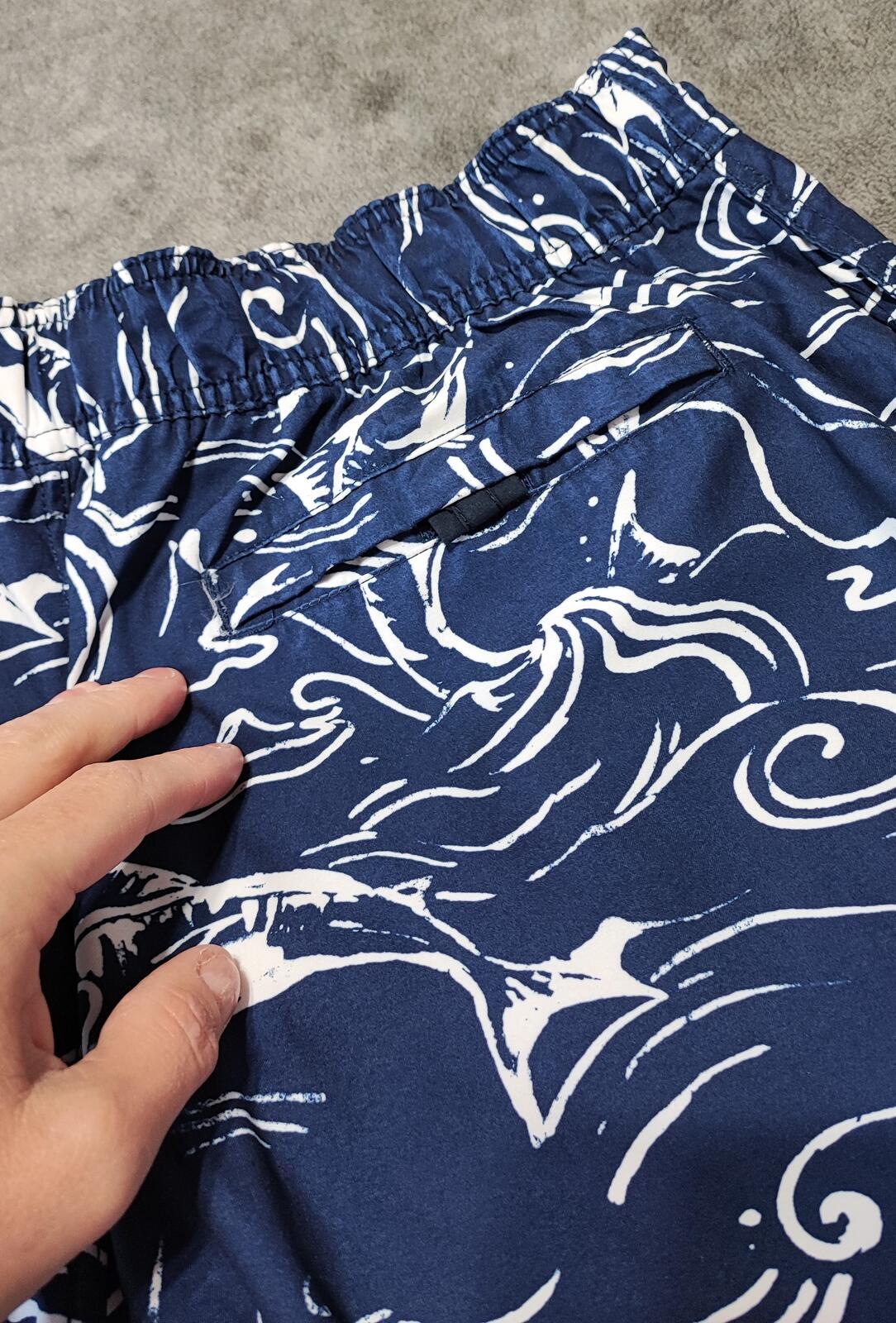 Vintage Nautica Navy Blue Marlin Fish Swim Shorts Preppy Coastal Trunks W32