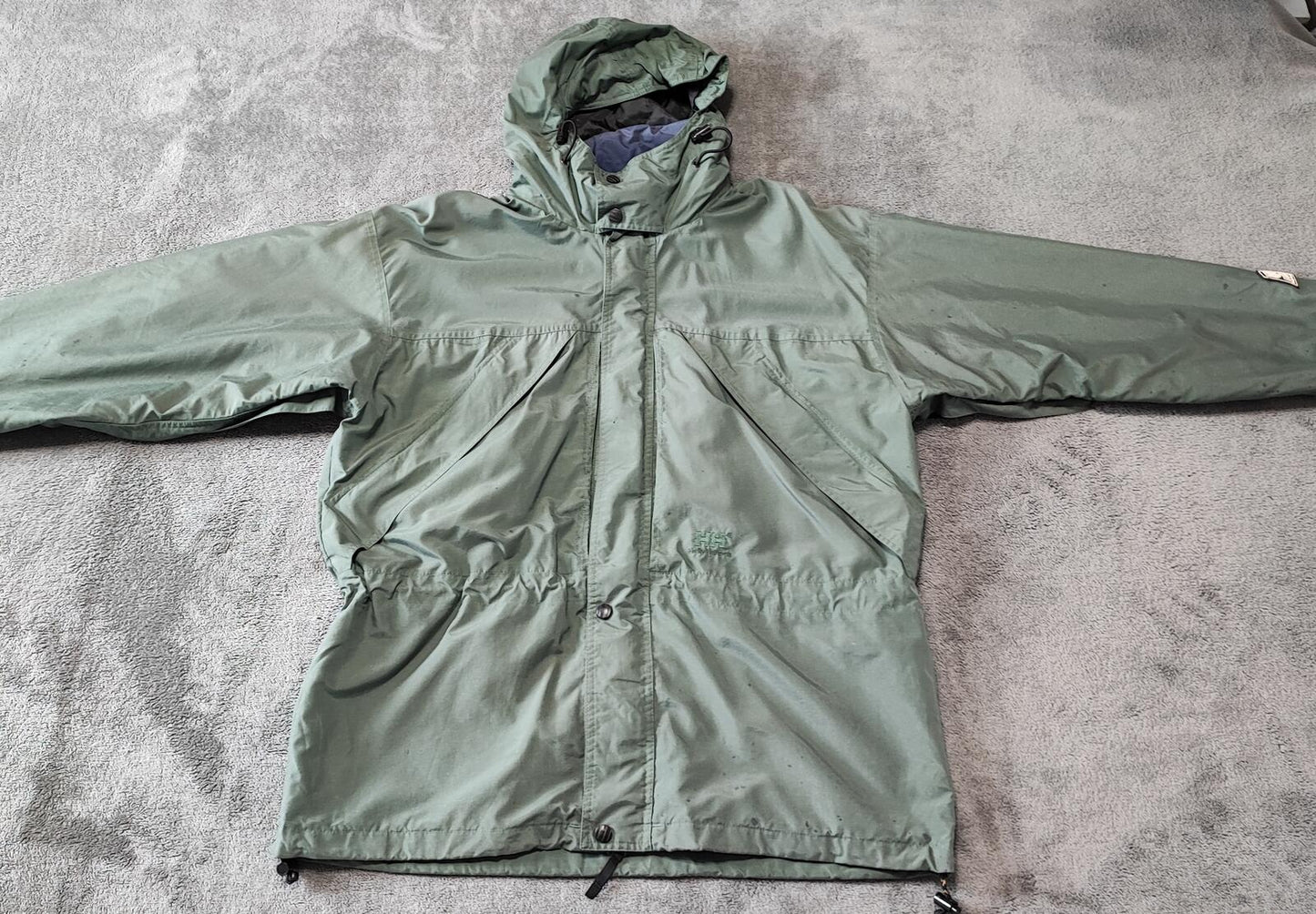 Vintage Helly Hansen Green Navy Colour Block Sailing Jacket Men Size XL