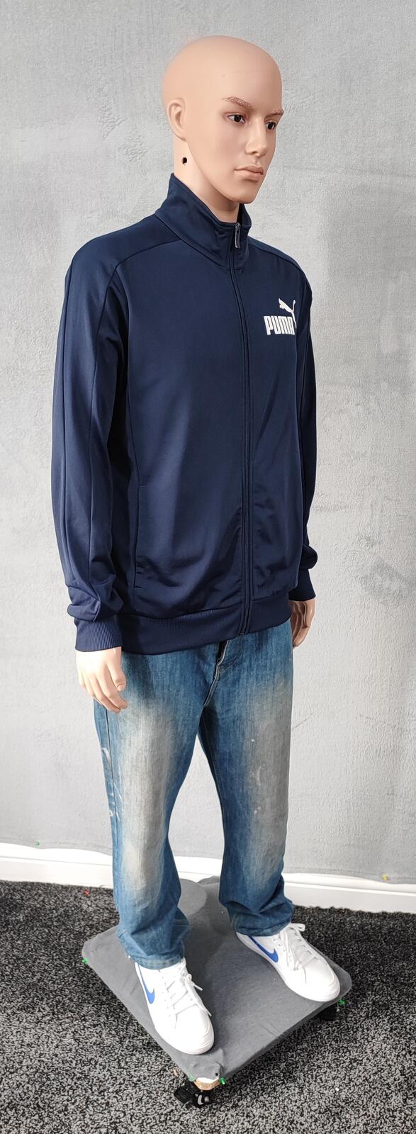 Vintage Puma Plain Navy Blue Piping Long Sleeve Track Jacket Men Size Large