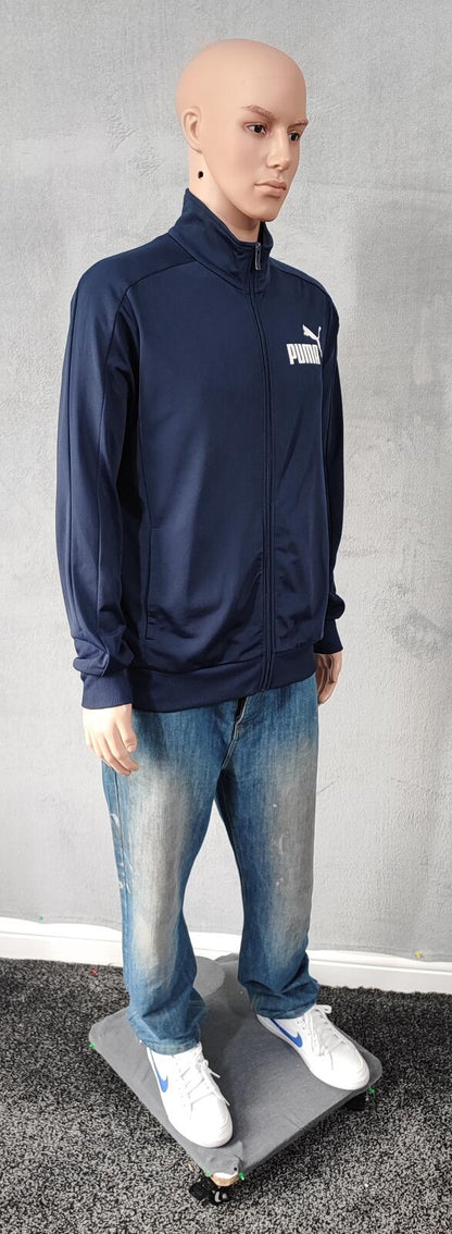 Vintage Puma Plain Navy Blue Piping Long Sleeve Track Jacket Men Size Large