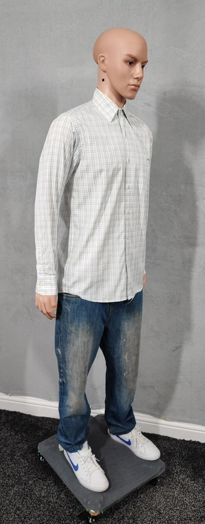 Vintage Lacoste Made in France Checked Long Sleeve Shirt Blue White Men's Size M