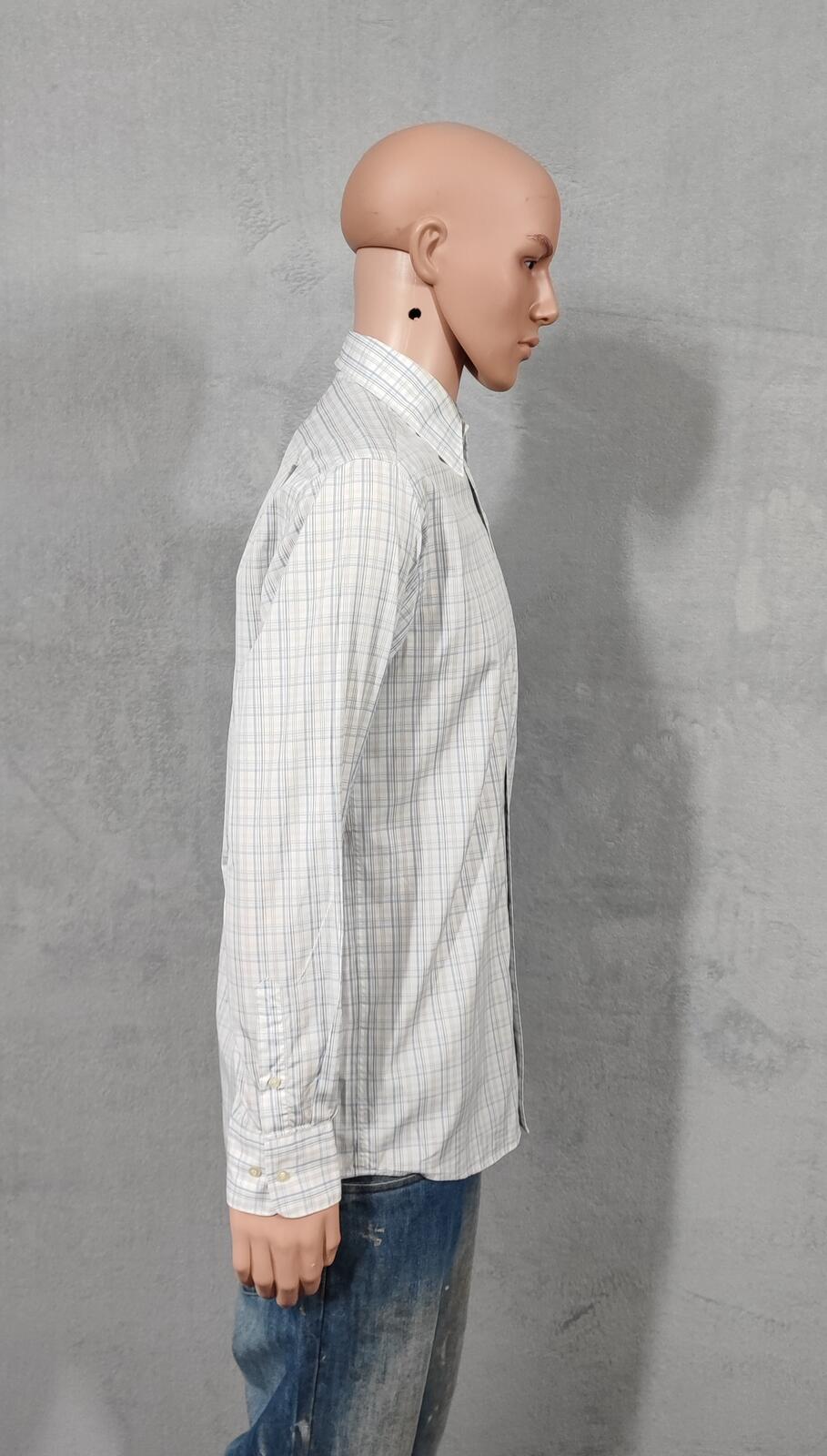 Vintage Lacoste Made in France Checked Long Sleeve Shirt Blue White Men's Size M