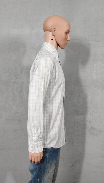 Vintage Lacoste Made in France Checked Long Sleeve Shirt Blue White Men's Size M