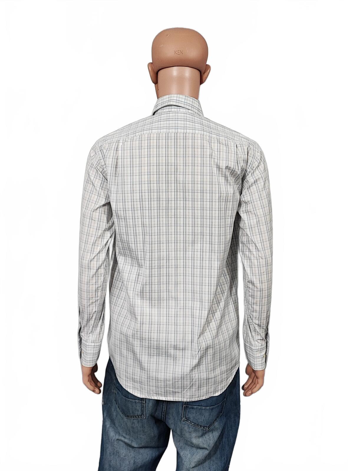 Vintage Lacoste Made in France Checked Long Sleeve Shirt Blue White Men's Size M
