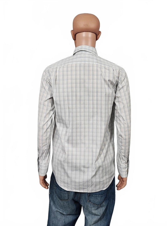Vintage Lacoste Made in France Checked Long Sleeve Shirt Blue White Men's Size M