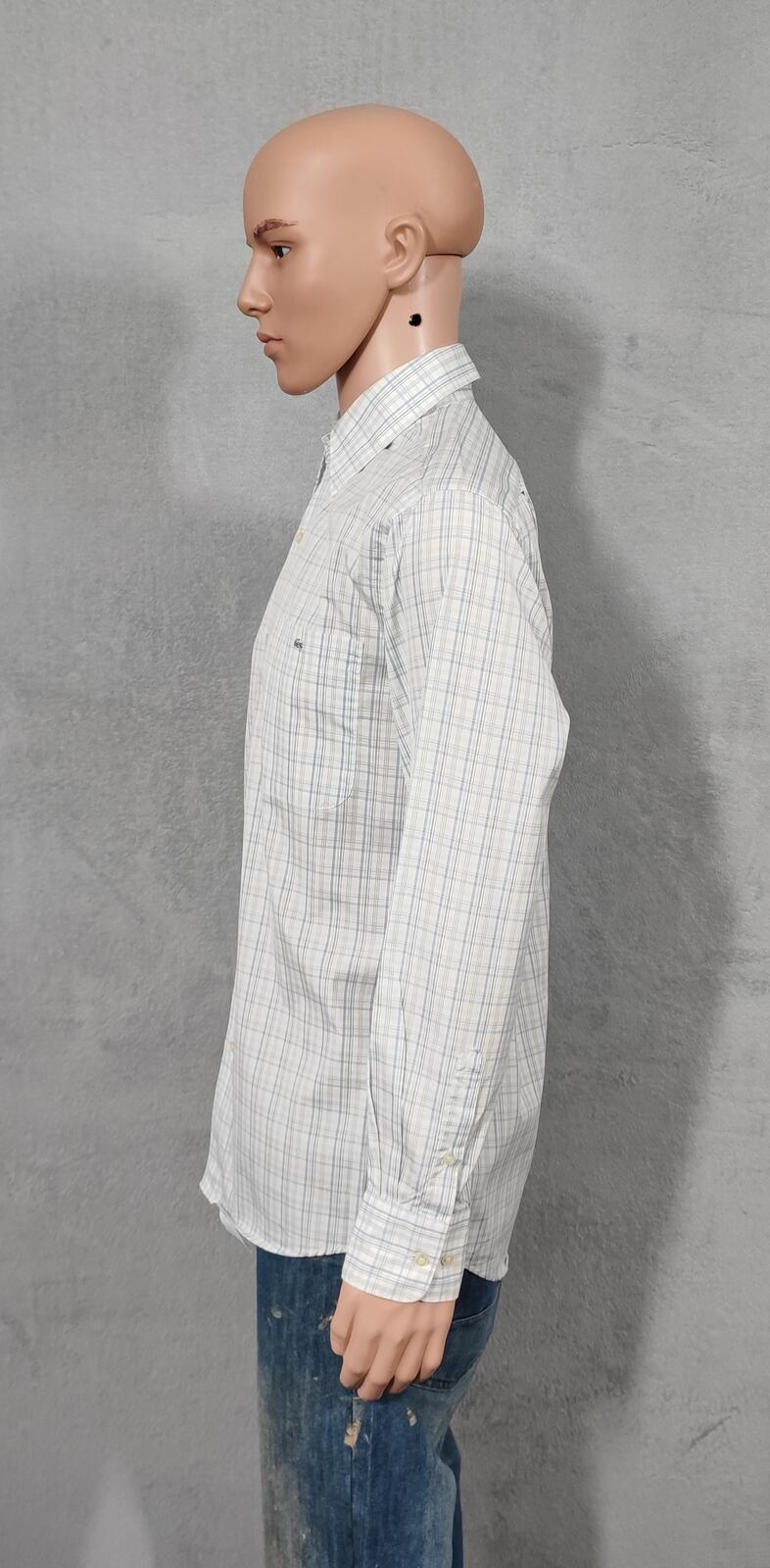 Vintage Lacoste Made in France Checked Long Sleeve Shirt Blue White Men's Size M