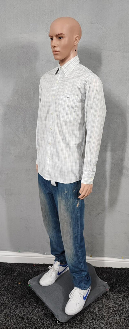 Vintage Lacoste Made in France Checked Long Sleeve Shirt Blue White Men's Size M