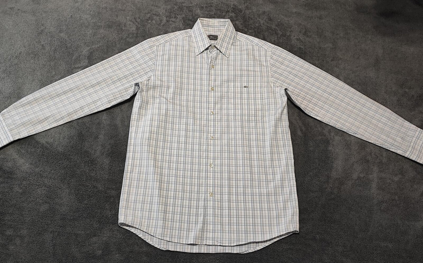Vintage Lacoste Made in France Checked Long Sleeve Shirt Blue White Men's Size M