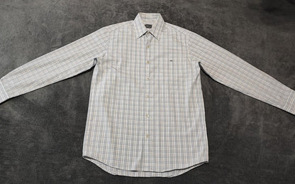 Vintage Lacoste Made in France Checked Long Sleeve Shirt Blue White Men's Size M