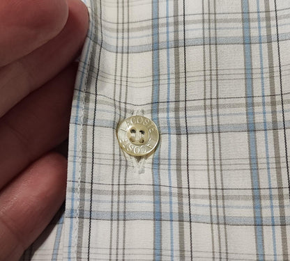Vintage Lacoste Made in France Checked Long Sleeve Shirt Blue White Men's Size M