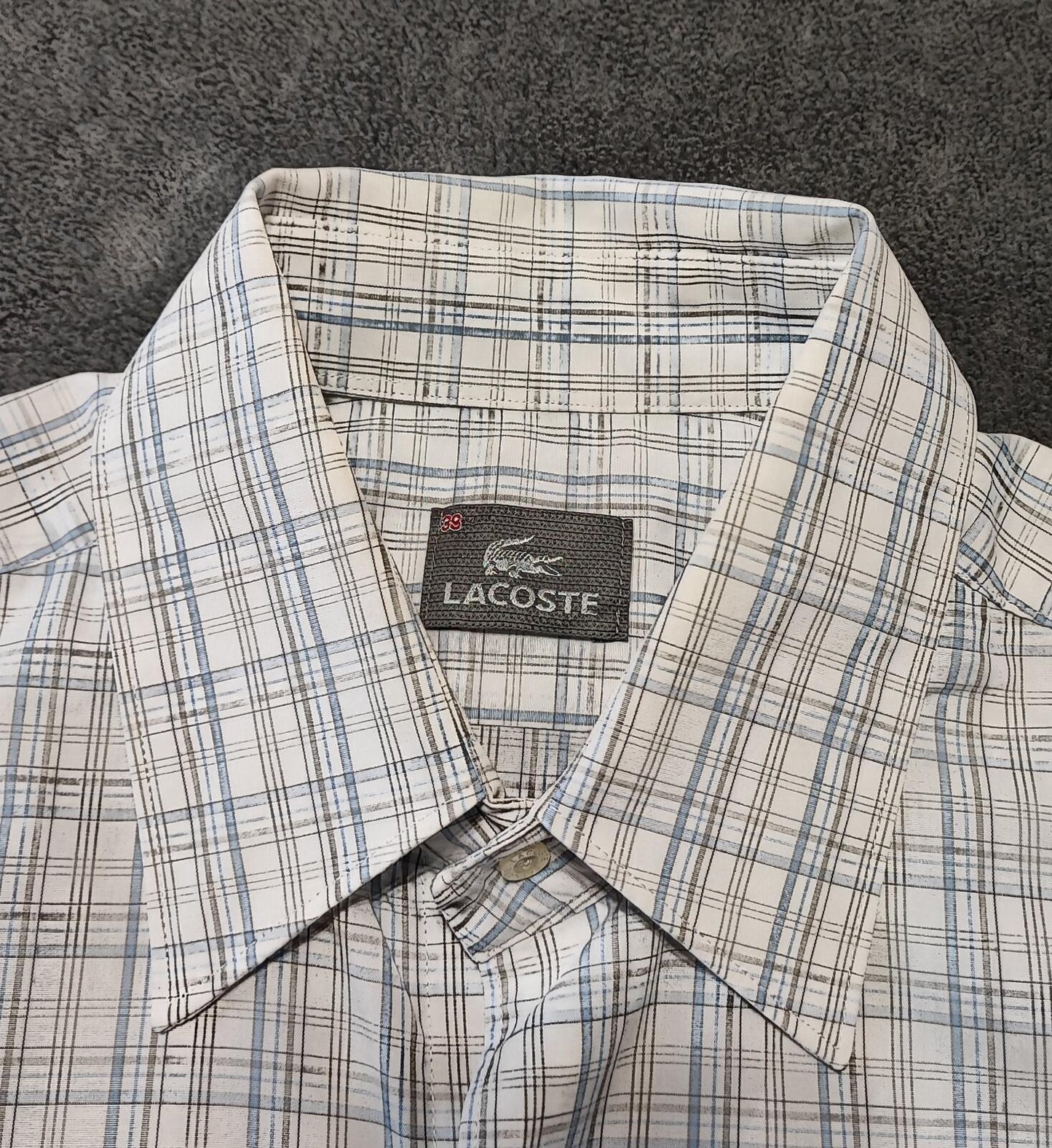 Vintage Lacoste Made in France Checked Long Sleeve Shirt Blue White Men's Size M