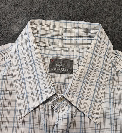 Vintage Lacoste Made in France Checked Long Sleeve Shirt Blue White Men's Size M