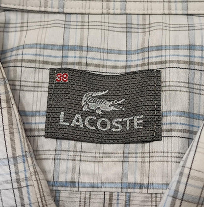 Vintage Lacoste Made in France Checked Long Sleeve Shirt Blue White Men's Size M