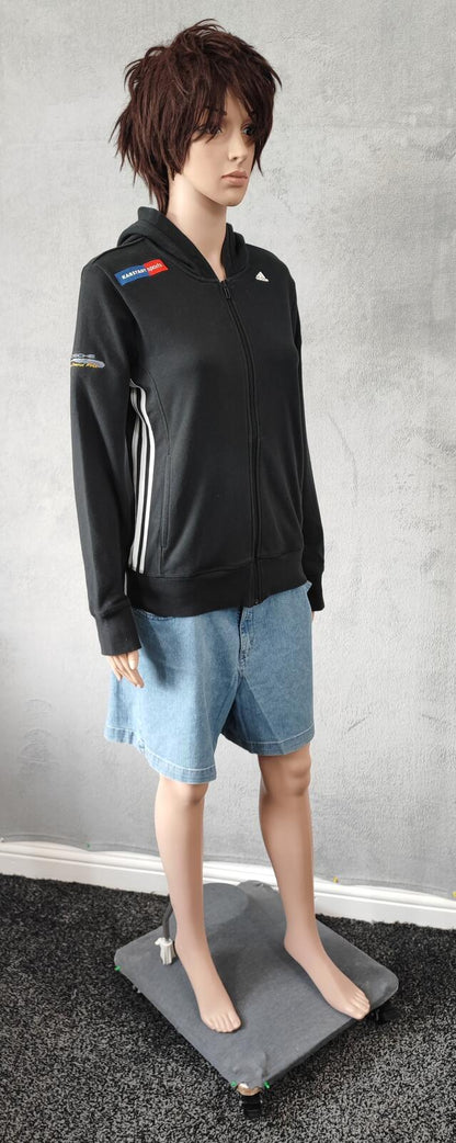 Vintage adidas Striped Zip Up Hoodie Faded Black Women Size UK 12 14 Medium