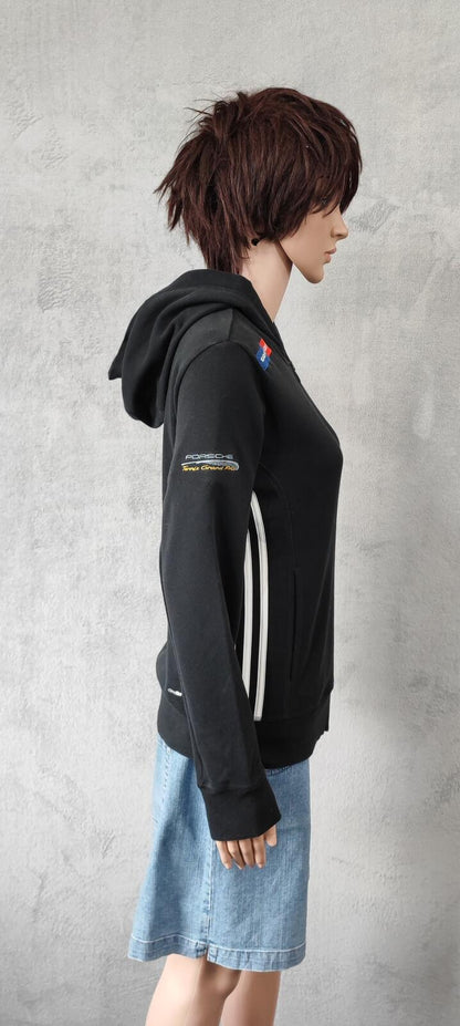 Vintage adidas Striped Zip Up Hoodie Faded Black Women Size UK 12 14 Medium