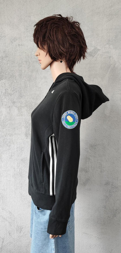 Vintage adidas Striped Zip Up Hoodie Faded Black Women Size UK 12 14 Medium