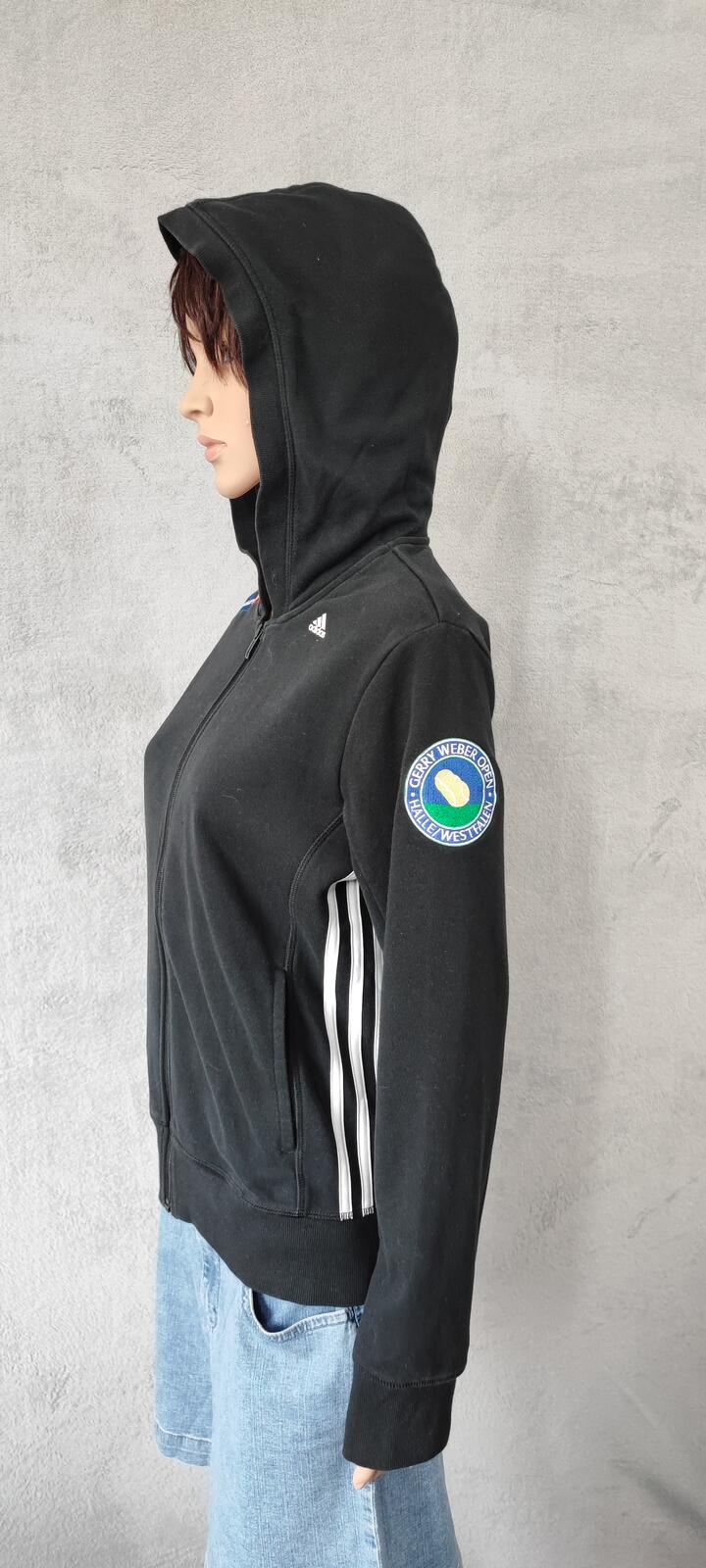 Vintage adidas Striped Zip Up Hoodie Faded Black Women Size UK 12 14 Medium