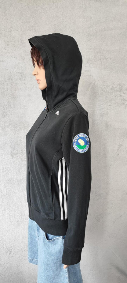Vintage adidas Striped Zip Up Hoodie Faded Black Women Size UK 12 14 Medium