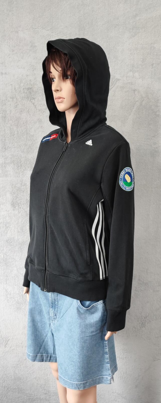 Vintage adidas Striped Zip Up Hoodie Faded Black Women Size UK 12 14 Medium