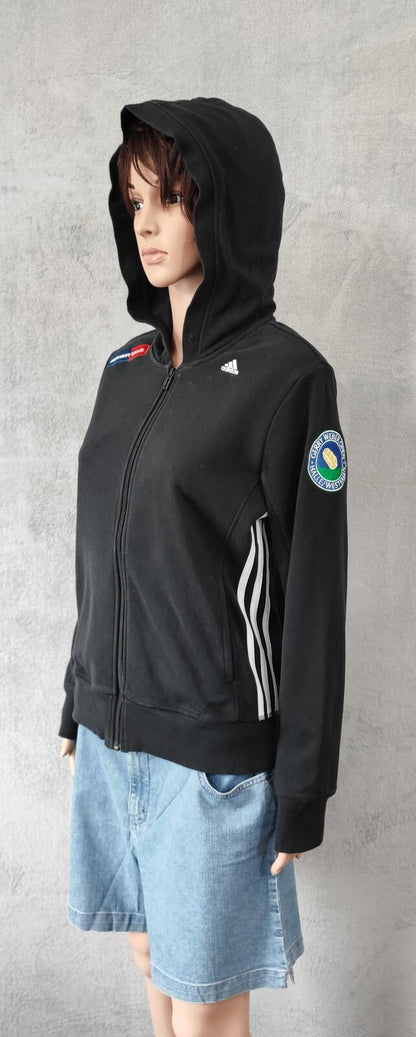 Vintage adidas Striped Zip Up Hoodie Faded Black Women Size UK 12 14 Medium